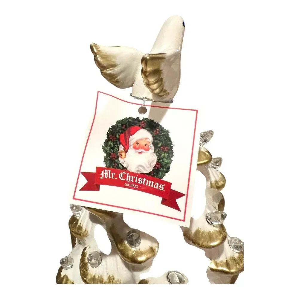 Mr Christmas Ceramic Christmas Tree Peace on Earth White Dove Lit Timer 8.5 x 5